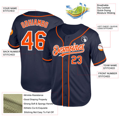 Custom Navy Orange-White Mesh Authentic Throwback Baseball Jersey