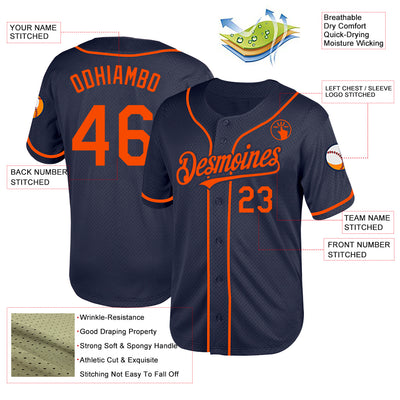 Custom Navy Orange Mesh Authentic Throwback Baseball Jersey