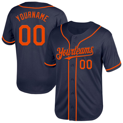 Custom Navy Orange Mesh Authentic Throwback Baseball Jersey