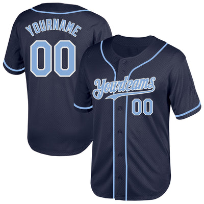 Custom Navy Light Blue-White Mesh Authentic Throwback Baseball Jersey