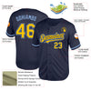 Custom Navy Yellow-Light Blue Mesh Authentic Throwback Baseball Jersey