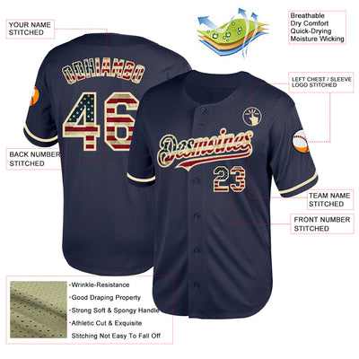 Custom Navy Vintage USA Flag-Cream Mesh Authentic Throwback Baseball Jersey