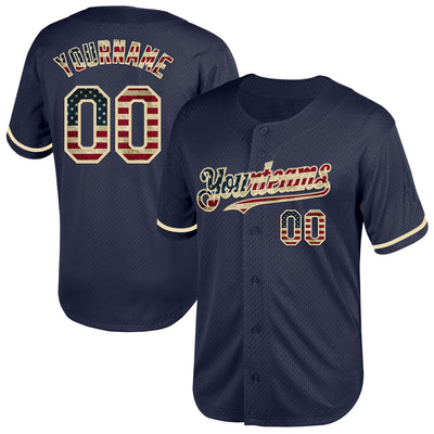 Custom Navy Vintage USA Flag-Cream Mesh Authentic Throwback Baseball Jersey