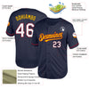 Custom Navy Crimson-Gold Mesh Authentic Throwback Baseball Jersey