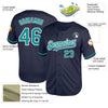 Custom Navy Teal-White Mesh Authentic Throwback Baseball Jersey