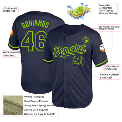 Custom Navy Neon Green Mesh Authentic Throwback Baseball Jersey