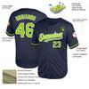 Custom Navy Neon Green-White Mesh Authentic Throwback Baseball Jersey