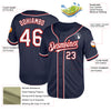 Custom Navy White-Red Mesh Authentic Throwback Baseball Jersey