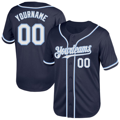 Custom Navy White-Light Blue Mesh Authentic Throwback Baseball Jersey