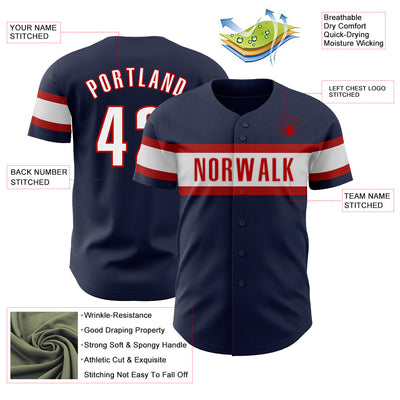 Custom Navy White-Red Authentic Baseball Jersey