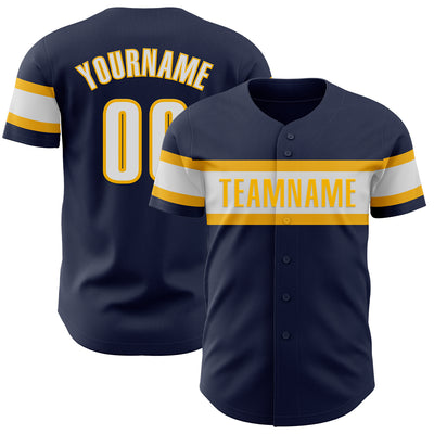 Custom Navy White-Gold Authentic Baseball Jersey