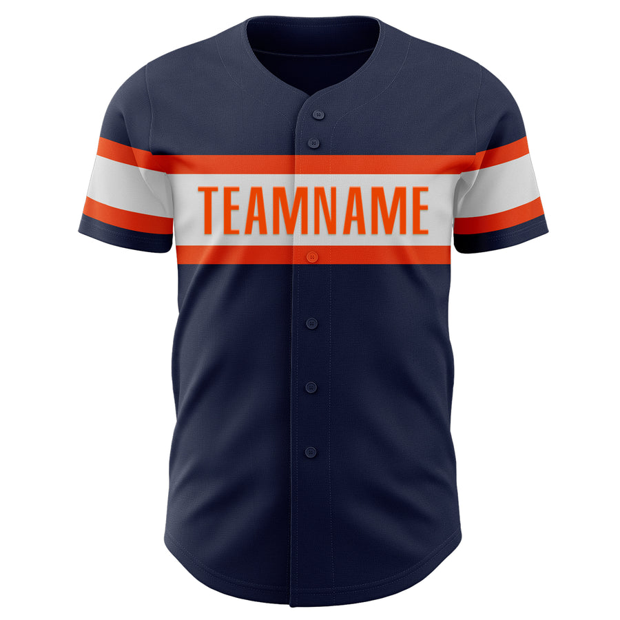 Custom Navy White-Orange Authentic Baseball Jersey