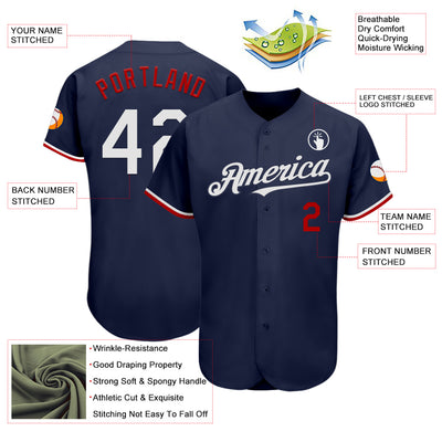 Custom Navy White-Red Authentic Baseball Jersey