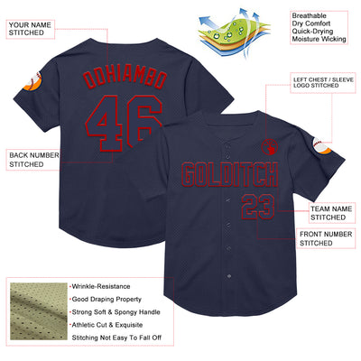 Custom Navy Red Mesh Authentic Throwback Baseball Jersey