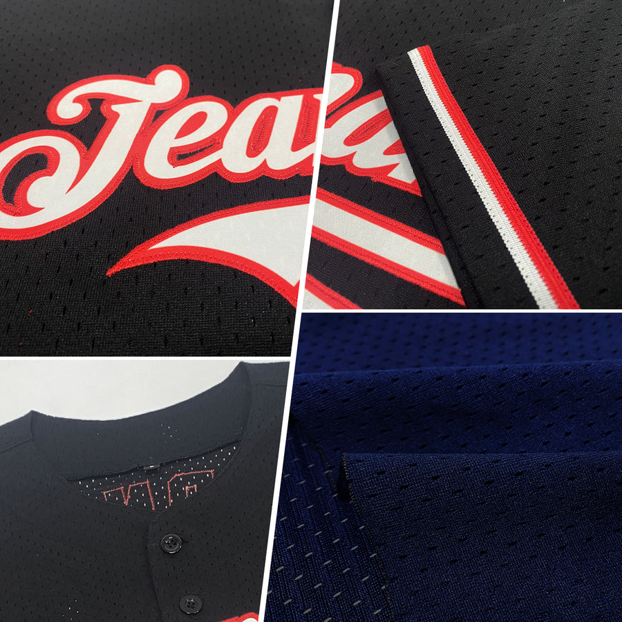 Custom Navy White-Red Mesh Authentic Throwback Baseball Jersey