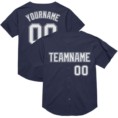 Custom Navy White-Gray Mesh Authentic Throwback Baseball Jersey