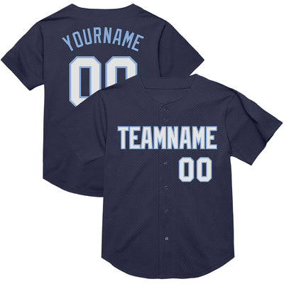 Custom Navy White-Light Blue Mesh Authentic Throwback Baseball Jersey