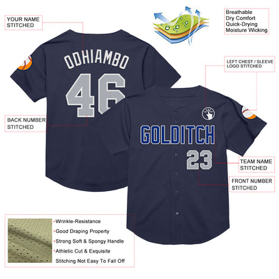 Custom Navy Gray-Royal Mesh Authentic Throwback Baseball Jersey