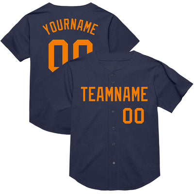 Custom Navy Bay Orange Mesh Authentic Throwback Baseball Jersey