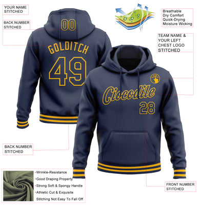 Custom Stitched Navy Gold Sports Pullover Sweatshirt Hoodie