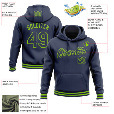 Custom Stitched Navy Neon Green Sports Pullover Sweatshirt Hoodie