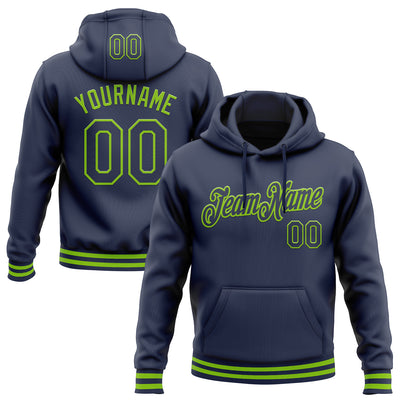 Custom Stitched Navy Neon Green Sports Pullover Sweatshirt Hoodie