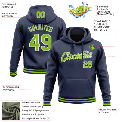 Custom Stitched Navy Neon Green-White Sports Pullover Sweatshirt Hoodie