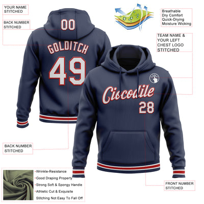 Custom Stitched Navy White-Red Sports Pullover Sweatshirt Hoodie