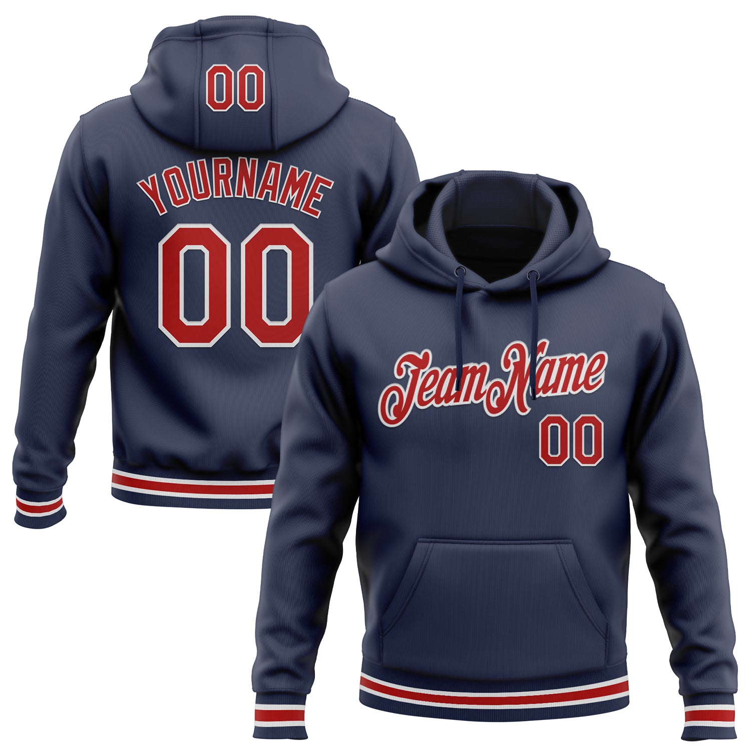 Custom Stitched Navy Red-White Sports Pullover Sweatshirt Hoodie