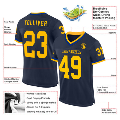 Custom Navy Gold-Royal Mesh Authentic Throwback Football Jersey