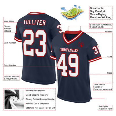 Custom Navy White-Red Mesh Authentic Throwback Football Jersey