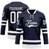 Custom Navy White Hockey Lace Neck Jersey