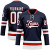 Custom Navy White-Red Hockey Lace Neck Jersey