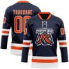 Custom Navy Orange-White Hockey Lace Neck Jersey