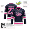 Custom Navy Pink-White Hockey Lace Neck Jersey