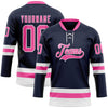 Custom Navy Pink-White Hockey Lace Neck Jersey