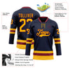 Custom Navy Gold-Crimson Hockey Lace Neck Jersey