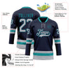 Custom Navy Gray-Teal Hockey Lace Neck Jersey