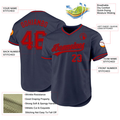 Custom Navy Red Authentic Throwback Baseball Jersey