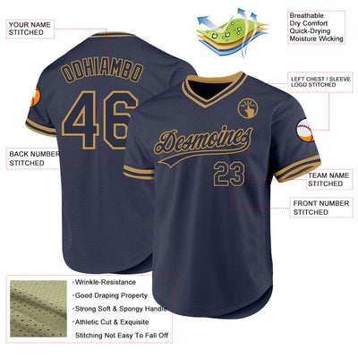 Custom Navy Old Gold Authentic Throwback Baseball Jersey