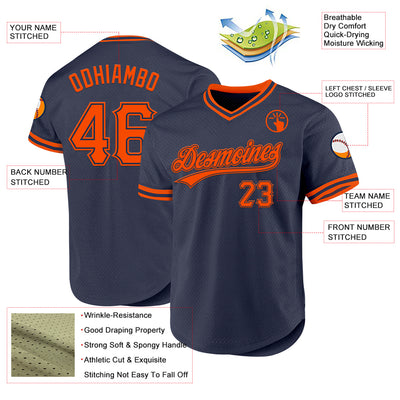 Custom Navy Orange Authentic Throwback Baseball Jersey