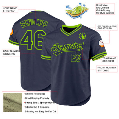 Custom Navy Neon Green Authentic Throwback Baseball Jersey