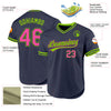 Custom Navy Pink-Neon Green Authentic Throwback Baseball Jersey