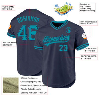 Custom Navy Teal Authentic Throwback Baseball Jersey