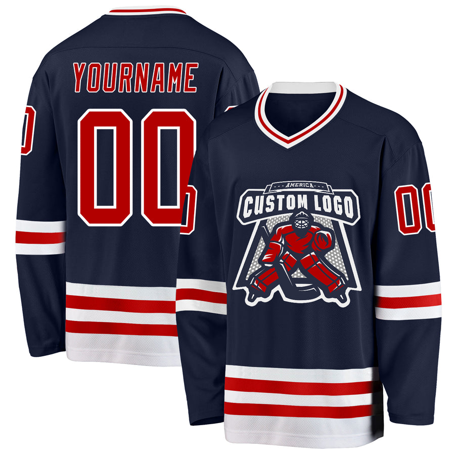 Custom Navy Red-White Hockey Jersey