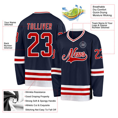 Custom Navy Red-White Hockey Jersey