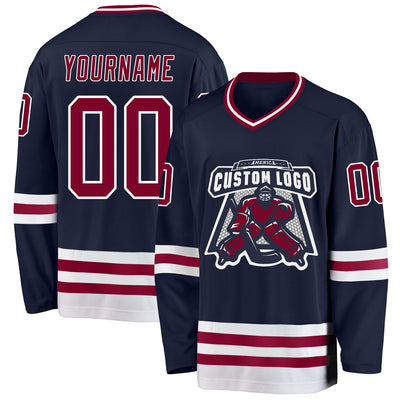 Custom Navy Maroon-White Hockey Jersey