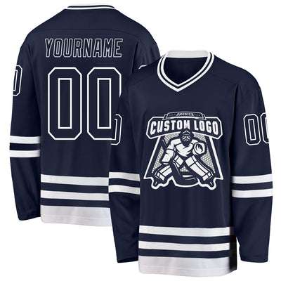 Custom Navy White Hockey Jersey