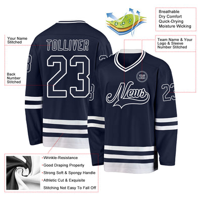 Custom Navy White Hockey Jersey