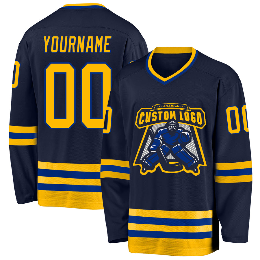 Custom Navy Gold-Royal Hockey Jersey